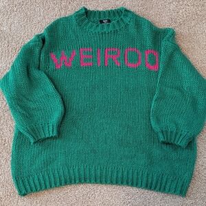 Dressed in LALA Emerald Green Crewneck Sweater with Pink WEIRDO Knit